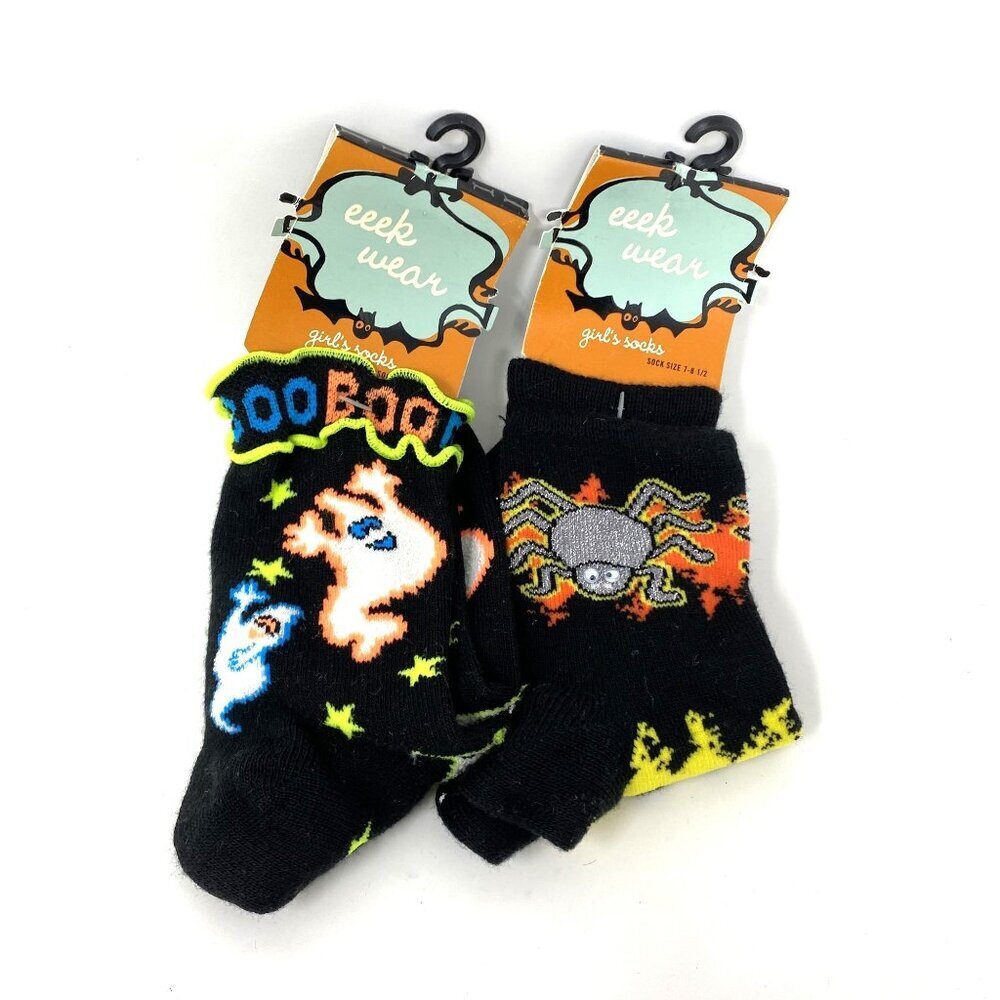 Vintage Target Halloween Novelty Kids 2 Pairs Socks Boo Ghosts Googly Eye Spider